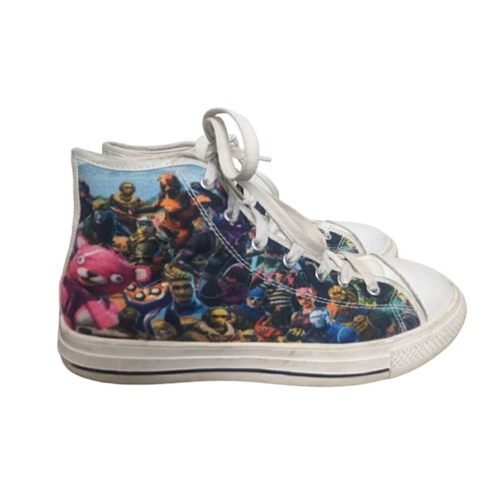 Fortnite shoes Sneakers White Multicolor Graphic Canvas High Top Size 9 Women